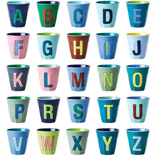 Gobelet Lettre Melamine - Toutes Les Lettres Tons Bleu-RICE Flash Sale