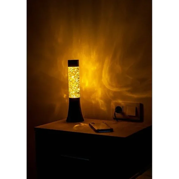 Mini Lava Lampe H.31 Cm - Paillettes Dorees Base Noire-FISURA Fashion