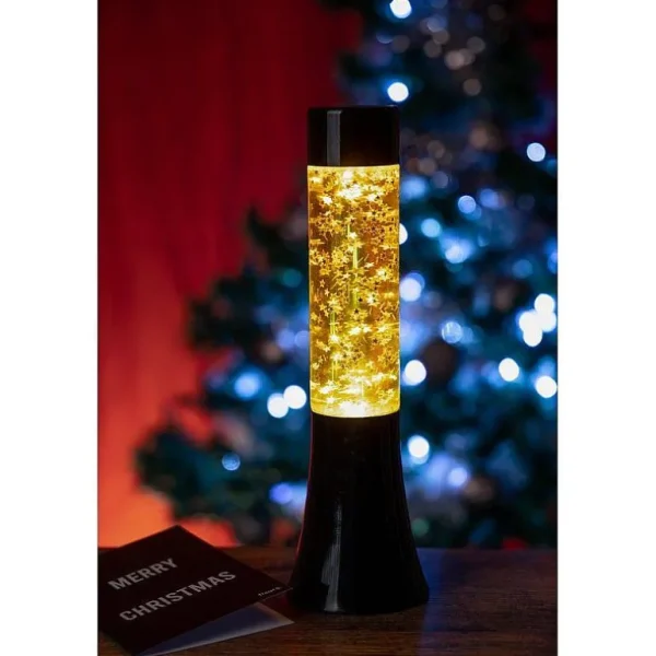 Mini Lava Lampe H.31 Cm - Paillettes Dorees Base Noire-FISURA Fashion