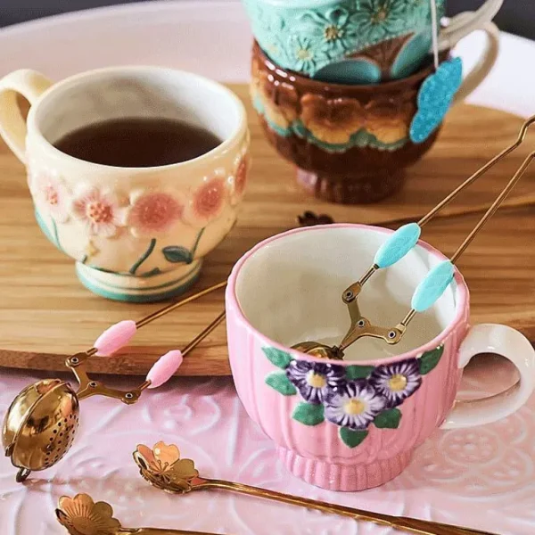 Tasse Ceramique Fleurs O 9,8 Cm - Creme-RICE Best Sale