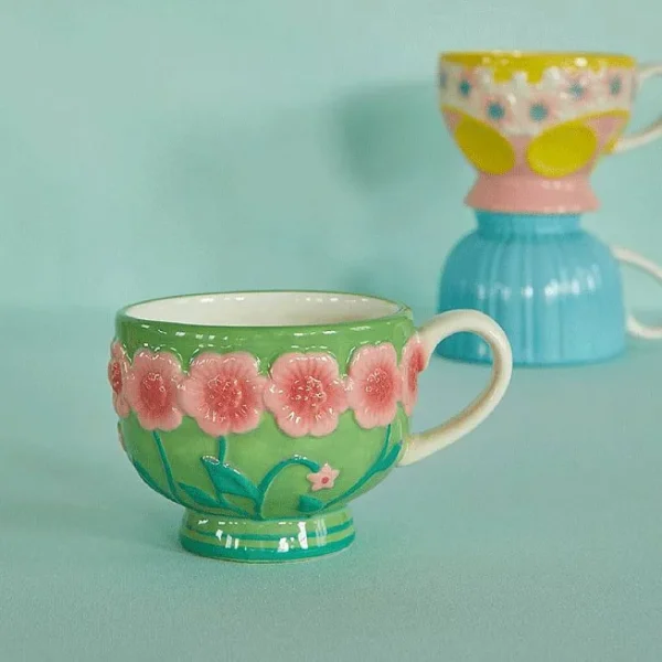 Tasse Ceramique Fleurs O 9,8 Cm - Vert Sauge-RICE Fashion