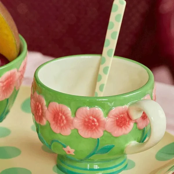 Tasse Ceramique Fleurs O 9,8 Cm - Vert Sauge-RICE Fashion